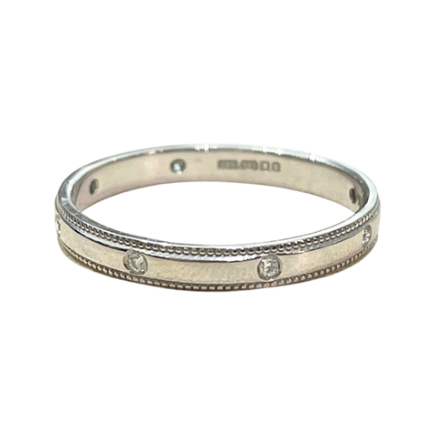 Palladium diamond & bead edge Wedding Band