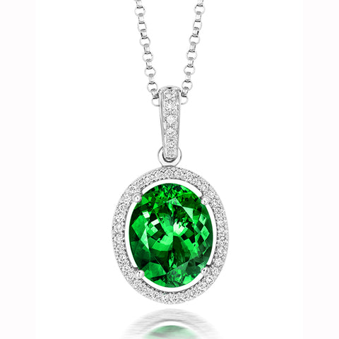 18ct White Gold Green Tourmaline and Diamond Pendant