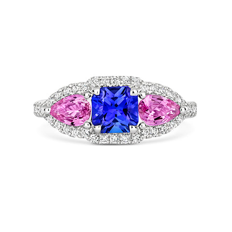 18ct White Gold Tanzanite Sapphire and Diamond Ring
