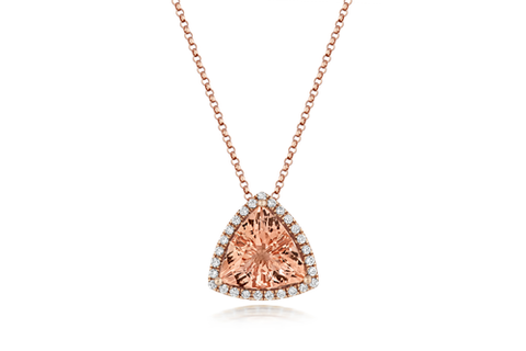18ct Rose Gold, Morganite and Diamond pendant.
