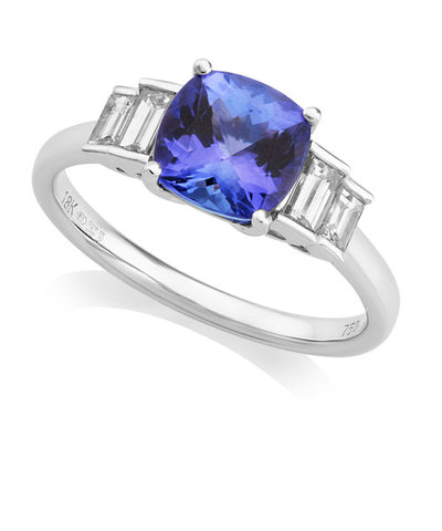 18ct White Gold Tanzanite and Diamond Ring